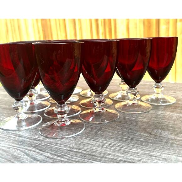 Ruby Red Cordial Liqueur Juice Footed Clear Base Glasses 4.25" Tall-Set of 14 - Picture 7 of 7